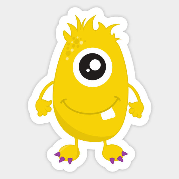 Cute Monster, Yellow Monster, Funny Monster, Silly Sticker by Jelena Dunčević